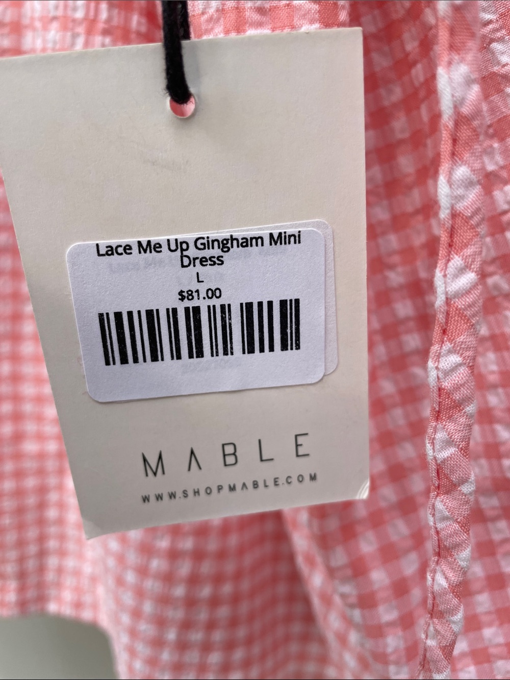 Mable/ Anthropologie “Lace Me Up Gingham Mini Dress”. Pink and White. Large. - Picture 3 of 4